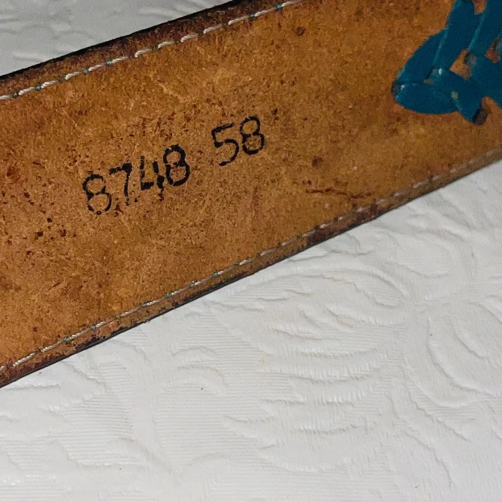 VTG Southwestern Turquoise Laced Leather Belt w/Silver Conchos Siz 32-36